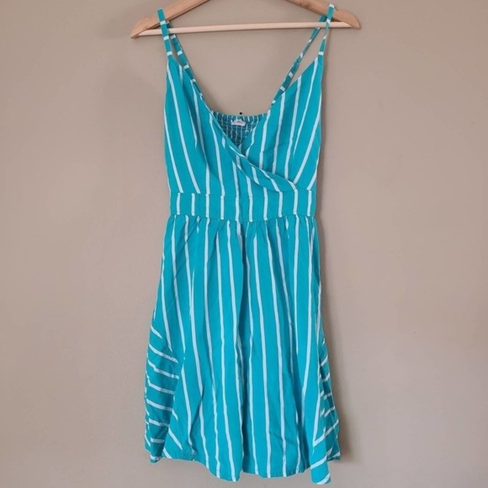 Lotus Turquoise Striped A-Line Sleeveless Short Dress One Size